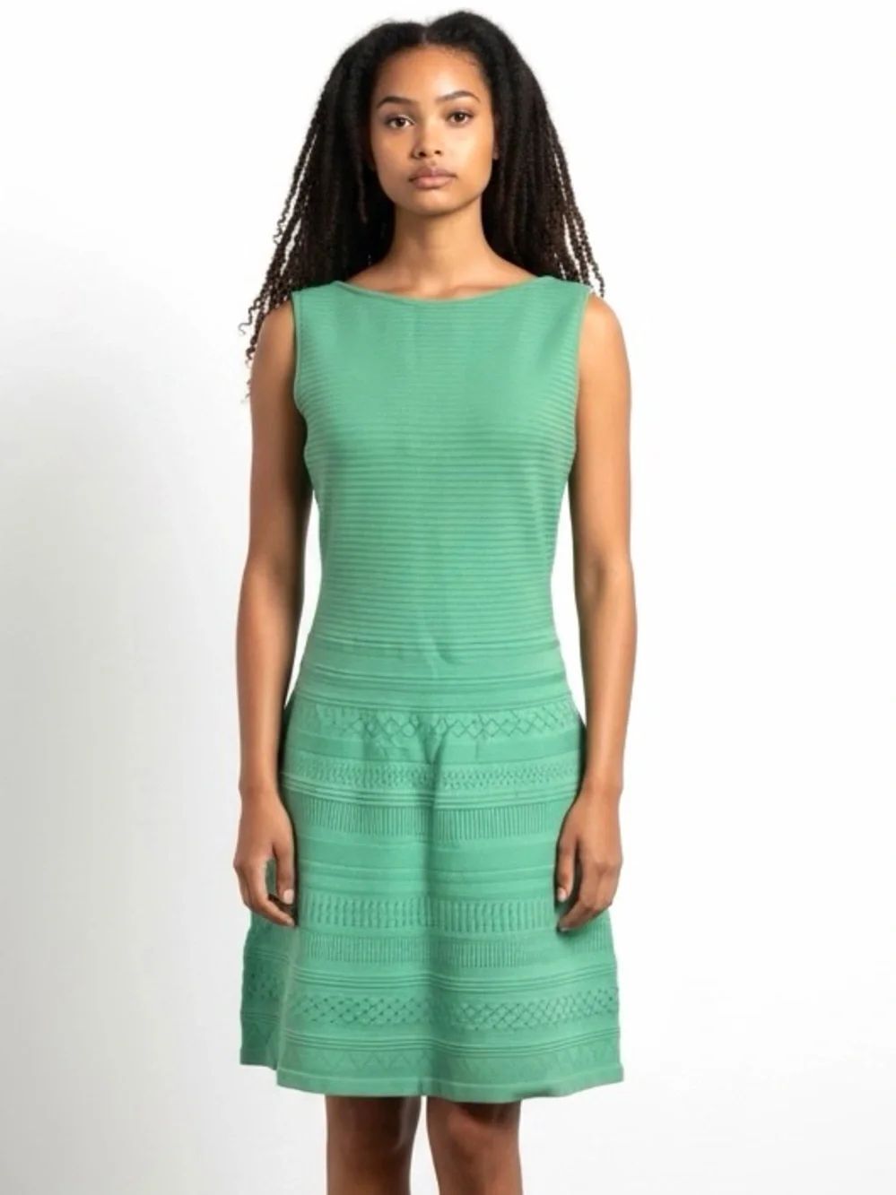 Lauren Ralph Lauren Mint Green Textured Midi Sleeveless Dress Cotton Blend XS